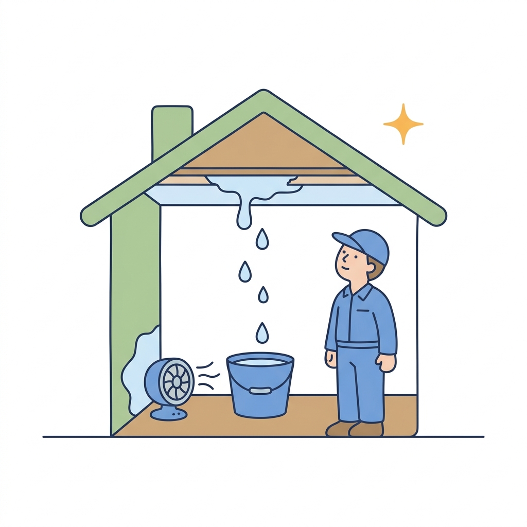 한인 수해 복구 업체 — 누수 및 건조 작업 일러스트